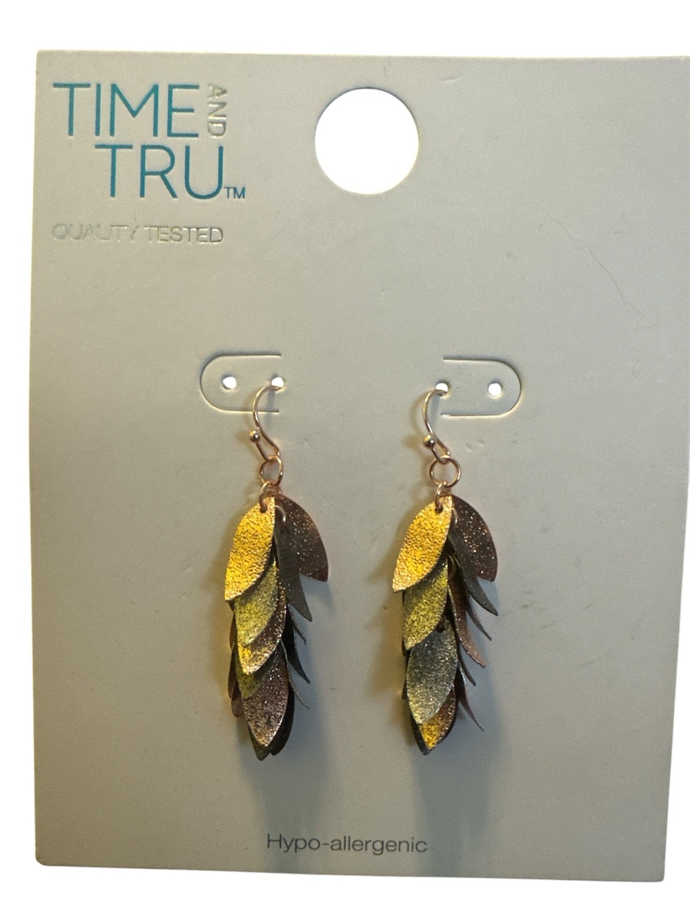 BUY NOW Time and Tru Gold and Brown Layered Leaf Drop Earrings